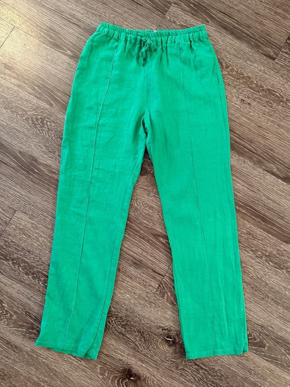 Vilagallo Green Linen Pull On Drawstring Pants